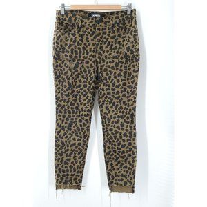 Express Women's Army Green Leopard Print Skinny Jeans Size 4‎